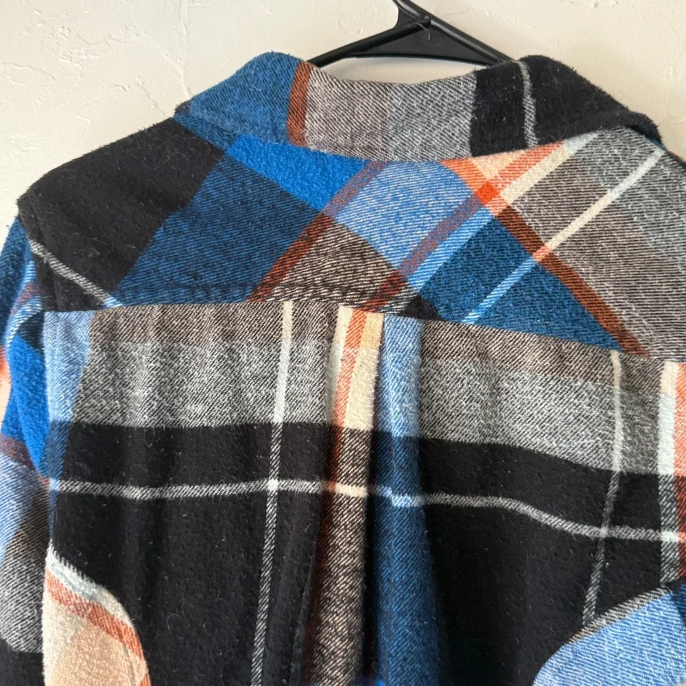 Woolrich Plaid Button Up Shirt Jacket Blue Orange Black Womens S P Outdoor Cabin - Picture 11 of 11